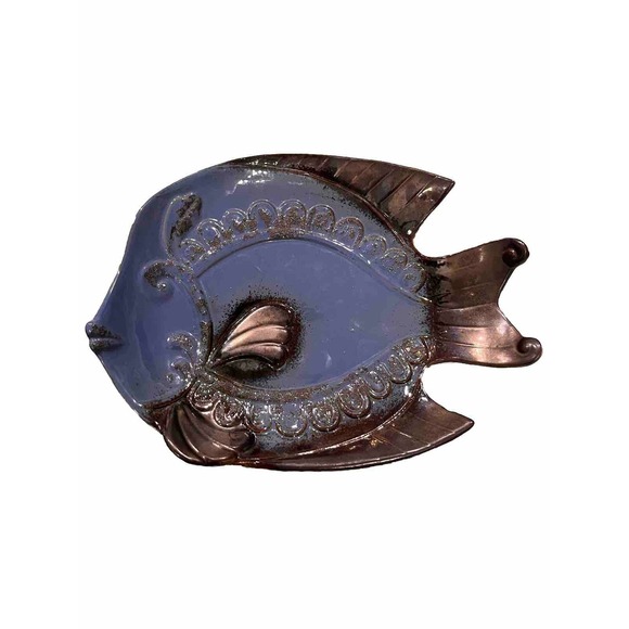 Other - Decorative Ceramic Fish Plate Blue & Gray Glazed Ocean Fish Decor 10 × 8